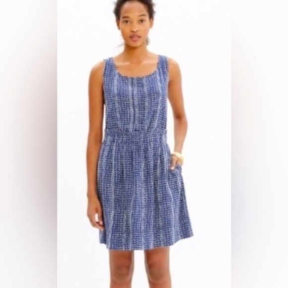 Madewell Sleeveless Silk Navy + White Batik Spots & Stripes Paper Bag Tank Dress - Picture 1 of 7